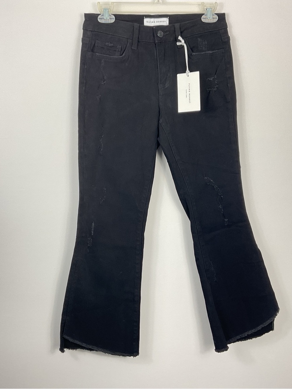 Flying Monkey Crop Kick Flare Distressed Raw Hem Side Slit Jeans Womens 27